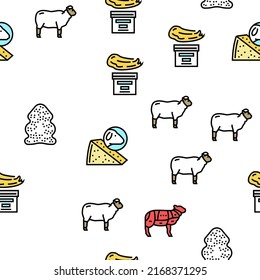 Sheep Breeding Farm Business Vector Seamless Pattern Thin Line Illustration