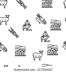 Sheep Breeding Farm Business Vector Seamless Pattern Thin Line Illustration
