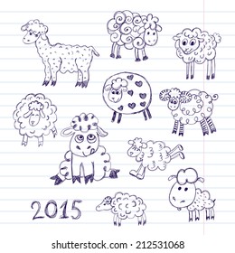 sheep breeding. set of vector sketches