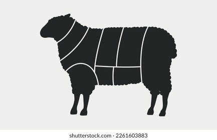 Sheep - butcher diagram template. Cuts of Lamb. Vintage template for groceries, butcher shop, meat packaging. Vector illustration
