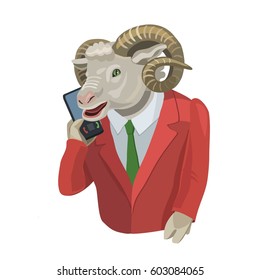 A sheep calling on a cell phone  