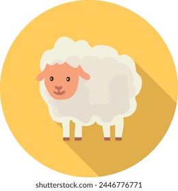 Sheep, cartoon beautiful sheep isolated on yellow background with shadow. Vector, cartoon illustration. Vector.