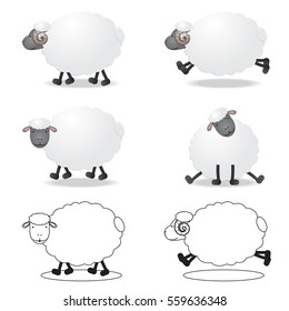 sheep cartoon character collection, paper cut sheep, vector illustration