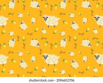 sheep cartoon character seamless pattern on yellow background