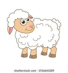 Sheep. Cartoon character young lamb isolated on white background. Template of cute farm animal. Education card for kids learning animals. Suitable for decoration and design. Vector in cartoon style