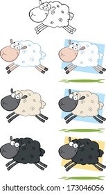 Sheep Cartoon Characters Jumping. Vector Collection Set