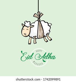 sheep cartoon in eid adha mubarak, vector design, cute sheep
