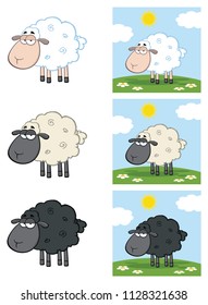 Sheep Cartoon Mascot Character Set 3. Vector Collection Isolated On White Background