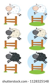 Sheep Cartoon Mascot Character Set 7. Vector Collection Isolated On White Background