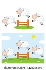Sheep Cartoon Mascot Character Set 8. Vector Collection Isolated On White Background