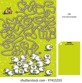 Sheep Cartoon : Maze Game with Solution