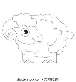 Sheep cartoon. Outlined illustration with thin line black stroke