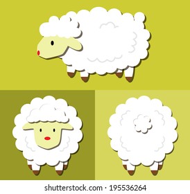 Sheep cartoon pattern with side view, front view & back view.