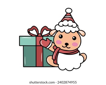 Sheep Cartoon with Santa Hat Christmas