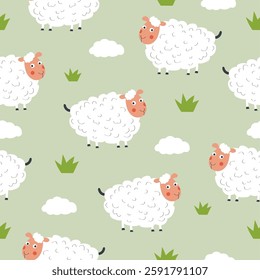 Sheep cartoon seamless pattern illustration