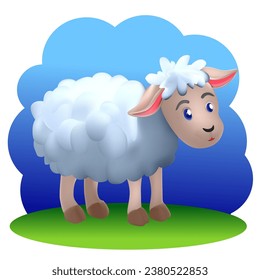 Sheep in cartoon style. Happy sheep. A beautiful picture with a sheep for children. Vector illustration.