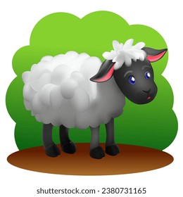 Sheep in cartoon style. Happy sheep. A beautiful picture with a sheep for children. Vector illustration.