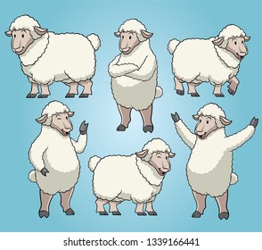 sheep with cartoon style set