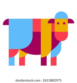 Sheep character in abstract geometric art style. Modern fashion colorful animal design. Creative vivid vector illustration.