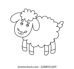 Sheep Character Black and White Vector Illustration Coloring Book for Kids