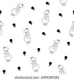 Caricature de mouton. Motif harmonieux. Page de coloration. Mignon animal de ferme. Fleur, herbe et plante. Dessin d'Image vectorielle. Concevez des ornements.