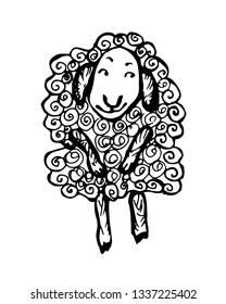 sheep character. hand-drawn vector illustration on white background