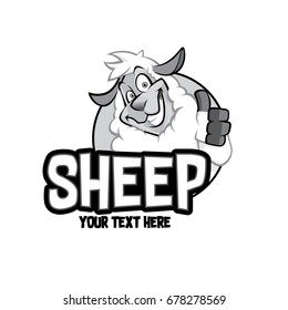 sheep character illustration black and white logo