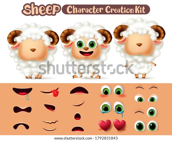 Sheep\
characters creation vector set. Sheeps lamb character editable\
animal create eyes and mouth kit in different facial expression for\
animal collection design Vector\
illustration