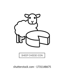 Sheep cheese icon. Picture of a sheep with a piece of cheese. Linear and black icon.