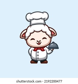 Sheep Chef Cute Creative Kawaii Cartoon Mascot Logo