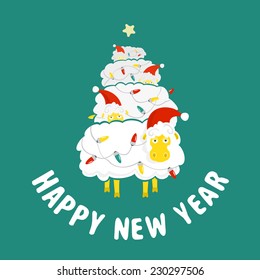 Sheep and Christmas tree
