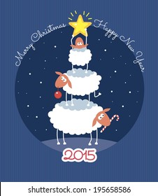 Sheep christmas tree on blue background