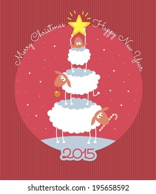 Sheep christmas tree on red background