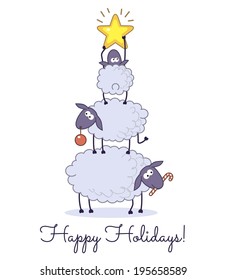 Sheep christmas tree on white background