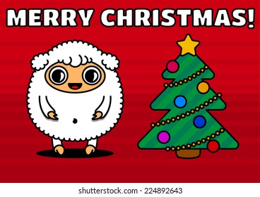 Sheep with christmas tree, sign of 2015 year