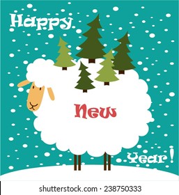 Sheep with Christmas trees on the back I wish a happy new year illustration
