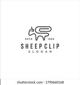 Sheep Clip Logo Idea Icon Design Stock Vector. Animal Paper Clips Logo Design Template. Monogram Goat Logo Angora Line Outline clip. Simple Merino wool Logo Linear