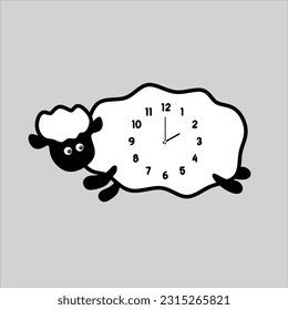 sheep clock vector flat illustration with sheep animal isolated