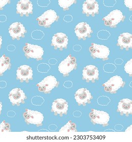 sheep and clouds vector seamless pattern