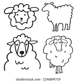 Sheep. Collection of icons. Vector outline illustration on white background.