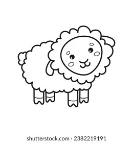 Sheep. Coloring page, coloring book page. Black and white vector illustration.