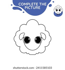 sheep complete the picture incomplate line drawing activity cute outline illustration suitable for coloring books page for children black white educational printable preschool
