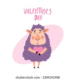 sheep congratulates on Valentine's Day vector illustration