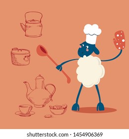 Sheep cook vector color illustration