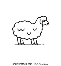 Sheep Counting For Sleep Isolated Thin Line Icon. Vector Cute Funny Sleeping Sweet Sheep Line Art, Symbol Of Wool And Cosy Bedding. Rural Domestic Animal Profile, Sleepless Insomnia Funny Sheep Sign