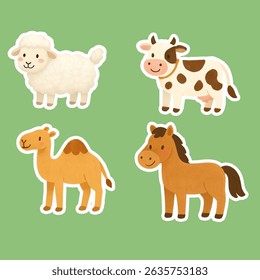 ovelha, vaca, camelo, cavalo, sorrindo bonito