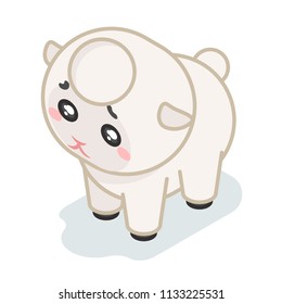 Sheep cub isometric cute 3d beef baby animal cartoon flat design icon character vector illustration