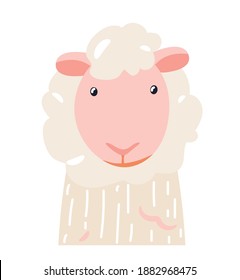 Sheep cute animal baby face vector illustration. Hand drawn style nursery character. Scandinavian funny kid design.