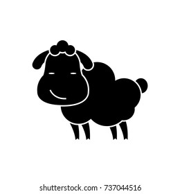 sheep cute icon, vector illustration, black sign on isolated background