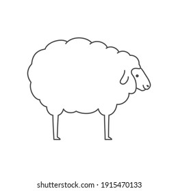 Sheep Cute Rounded Shape Linear Outline Empty Vector Illustration.